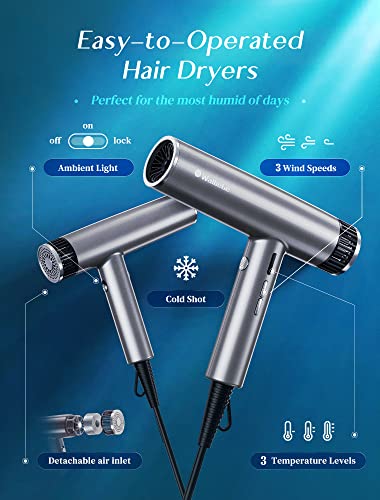 Blow Dryer, Professional Hair Dryer With Negative-Ion,105000Rpm High-Speed Brushless Motor, Blow Dryer With Diffuser, Fast-Drying & Constant Temperature, Portable Dryer For Travel & Salon(Silver Gray) #TOP6