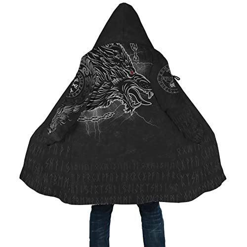 Ragnarok Fenrir Wolf Men's winter thickened warm lambswool hooded parka Viking Mythology Casual Parker Jacket outerwear (Color : Fenrir Wolf A16, Size : X-Large)