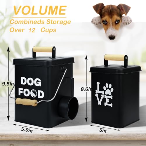 Set Von 2 Metall-Hundefutterbehältern-24,5x14,5cm&21,8x12cm, Schwarz Großer Niedliches Leckerli-Glas Mit Deckel, Inklusive Löffel und Hundespielzeug, Futterbehälter Haustiere Für Küchenarbeitsplatte