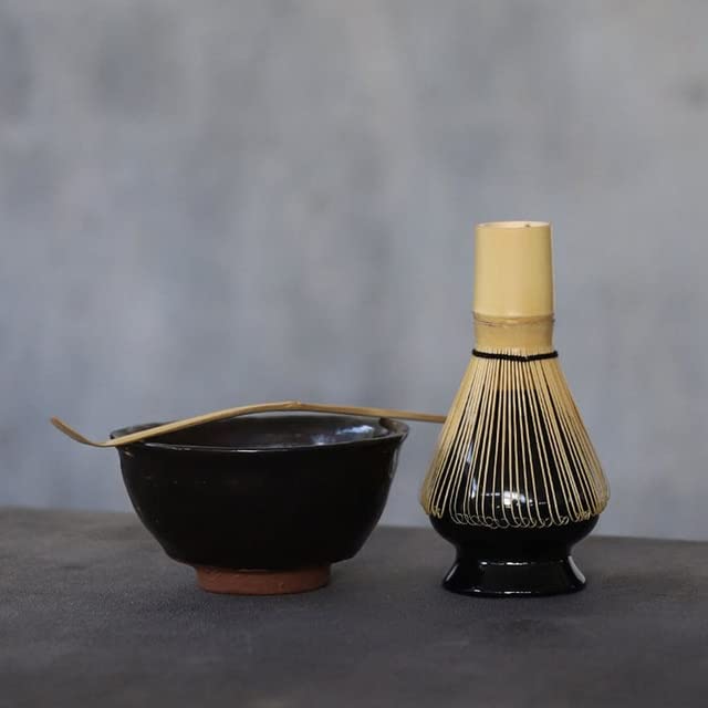 Juego de 4 Uds de Cuenco de cerámica Tradicional Matcha con batidor de bambú Chasen Keeper Scoop Chawan Kit Completo de artículos para la Ceremonia del té
