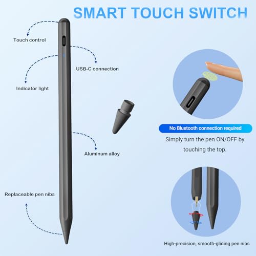 Image of 2 Pack Stylus Pen for iPad Apple:Fast Charge for iPad Pencil Apple Pen with Palm Rejection Tilt Sensitivity - Pen for iPad 10 /9 /8 /7 /6, iPad Pro 12.9 inch /11 inch /13 inch M4, iPad Mini 6 /5, iPad Air 5 /4 /3 /M2 Black