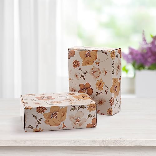Image of HORLIMER 12x9x4 inches Shipping Boxes Set of 20, Floral Pattern Corrugated Cardboard Box for Gift, Packing, Mailing, Business