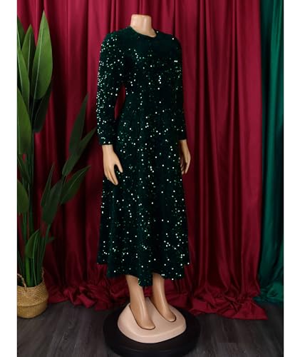 Image of SOMTHRON Women's Sequin Dress Plus Size Long Sleeve A-Line Flared Party Cocktail Sparkle Glitter Evening Shiny Maxi Dress