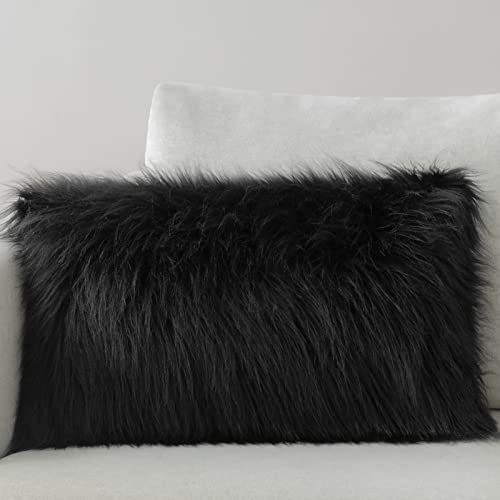Image of Phantoscope Decorative Luxury Series Merino Style Black Fur Throw Pillow Case Cushion Cover 12 inch x 20 inch 30 x 50 cm