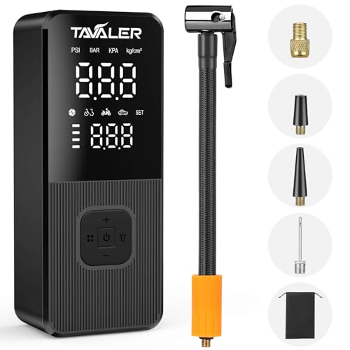 Tavaler Elektrische Luftpumpe Fahrrad, 150PSI Tragbarer Luftpumpe Fahrrad/Auto, 4000 mAh Wiederaufladbarer Akku Fahrradpumpe Elektrisch, Kompressor f&uuml;r Fahrr&auml;der Motorr&auml;der und Auto (Q9)