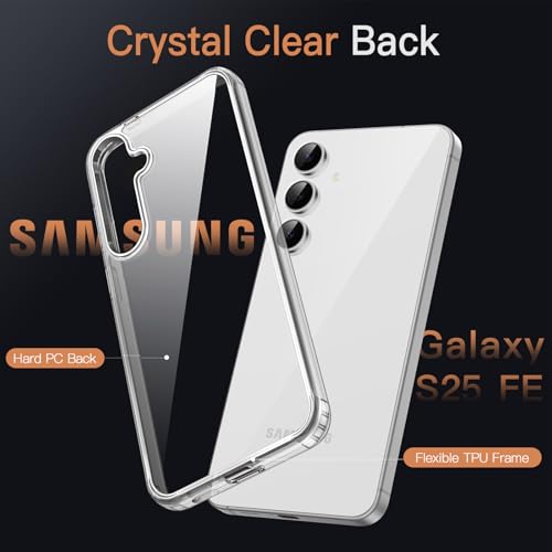 Image of JETech Cover Case for Samsung Galaxy S25 FE, Non-Yellowing Shockproof Bumper Protective Phone Cover, Anti-Scratch Hard PC Back (Clear)