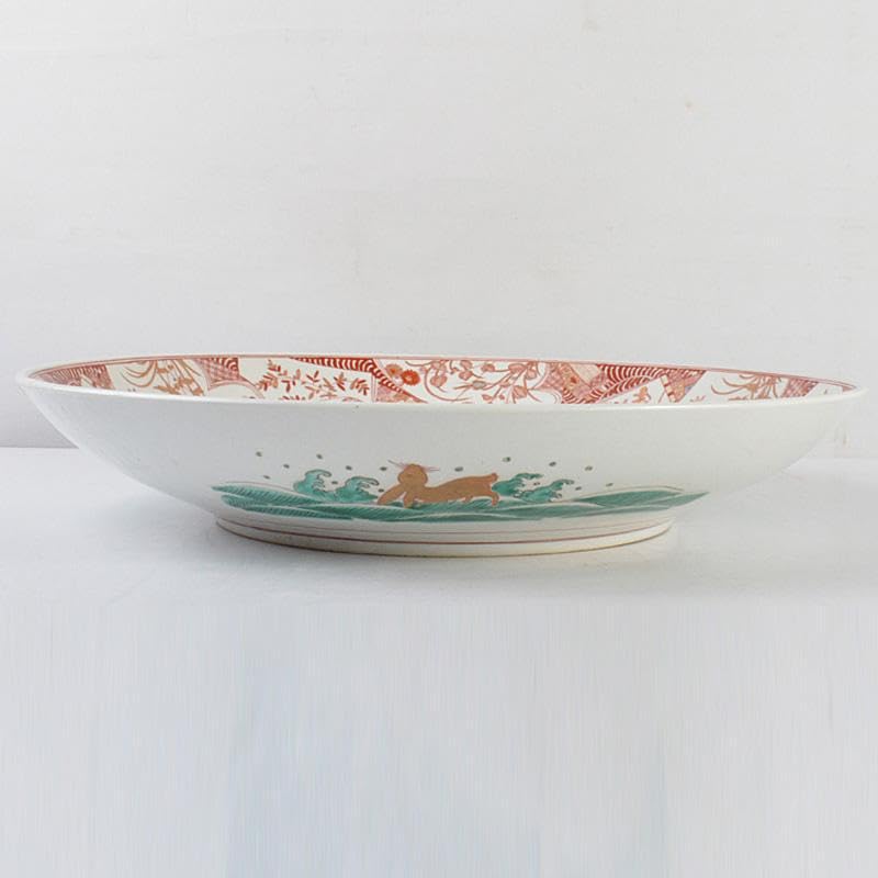 九谷焼 古九谷 赤絵金彩 花鳥人物文 飾皿 大皿 直径約40㎝ V