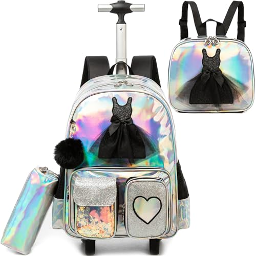 Meetbelify Mochila com rodinhas para meninas de 6 a 8 anos de idade
