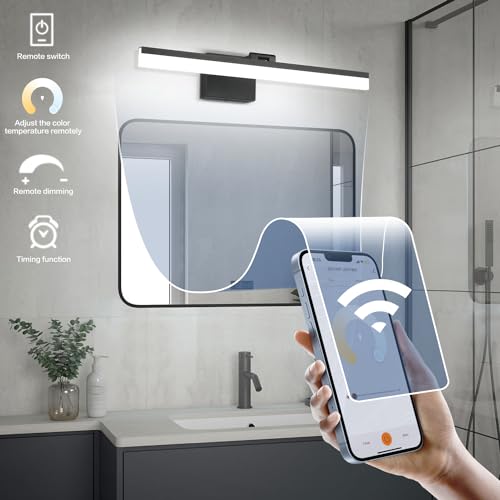 Image of SOLFART Black Bathroom Light Fixtures Vanity Light Modern Bathroom Lights Over Mirror Led Lights for Bath 23.6 Inch APP Control Adjustable Color Temperature Dimmable Vanity Led Lights