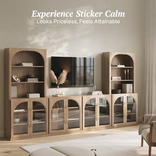 Image of BELLEZE Jagger 130 inch Wall Unit 6-Piece Modular TV Stand - Camel