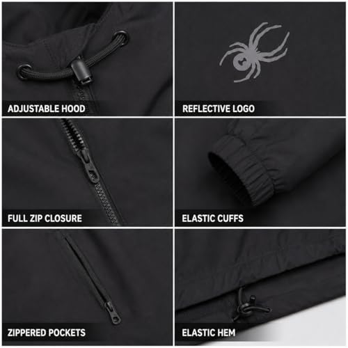 Image of Spyder Mens Windbreaker Jacket - Hooded Lightweight Breathable Hiking | Water Resistant, Full Zip, Everyday Layer for Hiking, Commutes, Travel, Errands, and Cool-Weather Days
