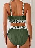 Herseas Women's Textured Bikini Sets Floral Trim Scoop Wire Free Swimsuits 2026 High Waisted Slimming Bathing Suits Cute Sporty Soft Chic Resort Essentials Green X-Small