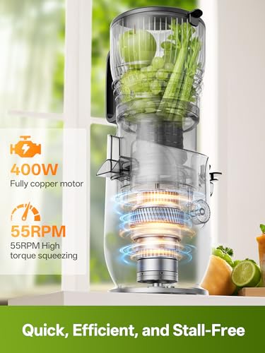 Image of Juicer Machines with 5.8 inch La8rge Feed Chute, 450W Cold Press Juicer for Whole Vegetables and Fruits, Slow Masticating juicer Easy to Clean Juice Extractor Machine High Juice Yield