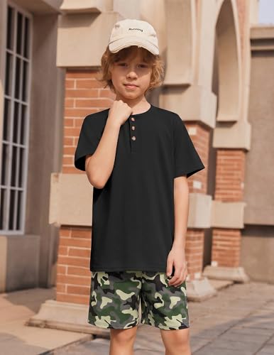 Image of Arshiner Boy's Textured Button Up Shirt and Shorts Set 2 Piece Summer Beach Outfit for 5~12 Years Kids