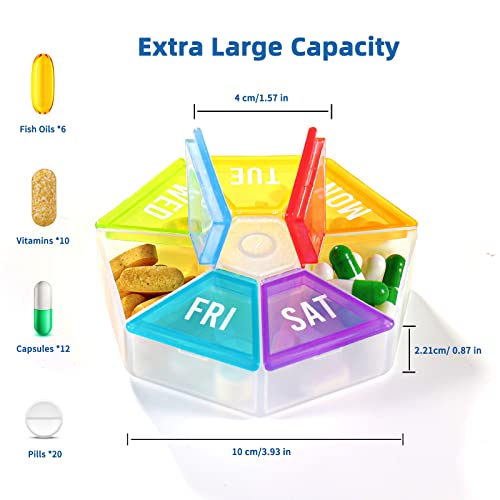 Large Weekly Pill Organizer (2 Pcs),Xl 7 Day Pill Box Case,Pill Dispenser Portable Small For Pocket Or Travel,Pill Container For Vitamin, Cod Liver Oil, Pills, Supplements-Arthritis Friendly (Rainbow) #TOP1