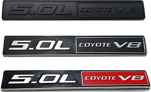 Image of 2X 5.0L Coyote Emblems, 3D Trim Fender Hook Trunk Badge Decals Stickers (Black-red)