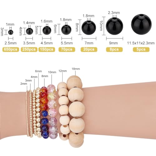 PH PandaHall 1150pcs Black Eye Beads, Mini Craft Eyes, Oval, Plastic, 3/4/5/6/8/10/11mm, Verschillende maten (3 mm tot 11.5 mm) - Image 2