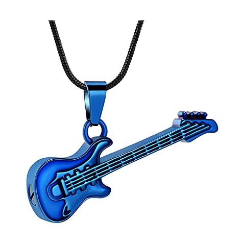 memorial jewelry Musical Instrument Cremation Necklace for Women&Men Guitar Urn Necklace for Ashes (Blue) Cover