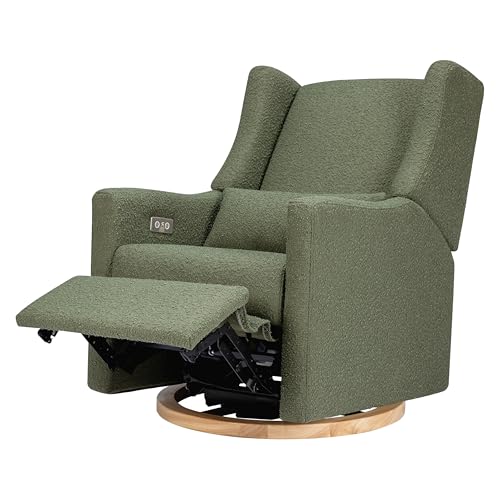 Image of Babyletto Kiwi Electric Power Glider Recliner Nursery Chair w/USB Ports, Water & Stain Resistant Glider Rocking Chair for Nursery, GREENGUARD Gold Certified, 270° Swivel Rocker Recliner, Olive Boucle