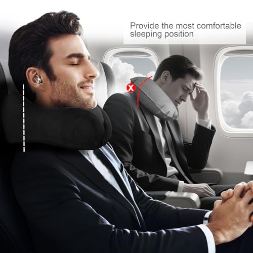 Image of Travel Neck Pillows for Airplanes Memory Foam Neck Pillow for Traveling Adjustable Travel Pillow for Sleeping, Airplane,Train, Car with Eye Mask, Earplugs, Carry Bag