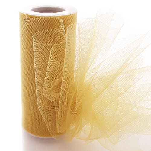 HairBow Center LLC 6inch Premium Tulle Fabric Roll For Crafts Wedding Party Decorations Gifts - Old Gold 25 Yards Old Gold