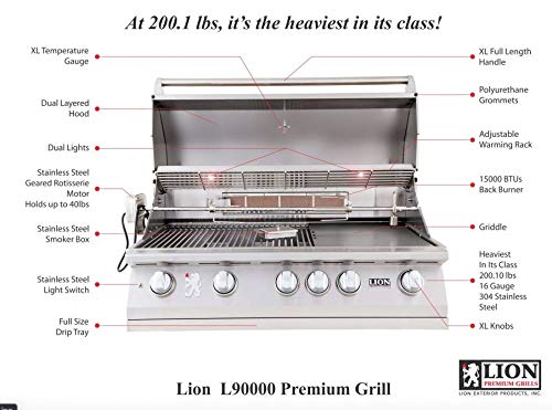 Ams Fireplace Lion 40" Natural Gas Grill Package | Double Access Door, Ceramic Heating Tubes, Single Side Burner, Refrigerator With Frame, Rotisserie, Griddle. #TOP1