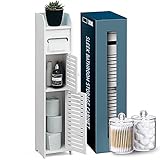 StorageBud Bathroom Storage Organizer - Floor Standing with Shelves - Includes 2 Apothecary Jars - Tall Bathroom Storage Cabinet for Toilet Paper, Towel & Other Bathroom Storage Accessories - White