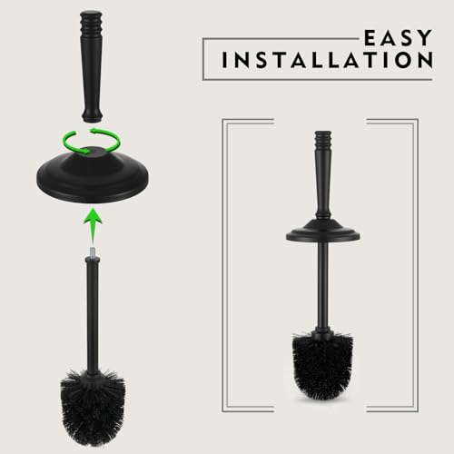 Image of Black Toilet Brush and Holder Set, Stainless Steel Toilet Brush for Bathroom,Heavy Duty Black Toilet Bowl Brush and Holder,Deep Cleaning Modern Toilet Cleaner Brush -Space Saving, Covered Brush
