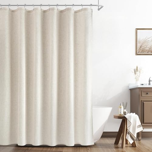 Naturoom Natural Linen Shower Curtain, Country Boho Farmhouse Bath Decor Beige...