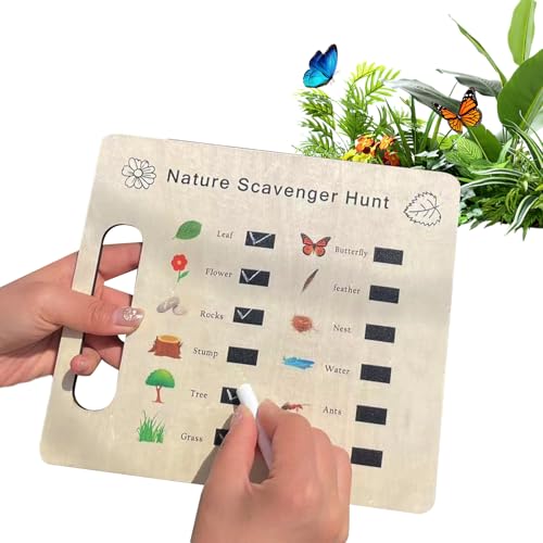 Outdoor Scavenger Hunt Board | Wooden Nature Treasure Hunt Game | Fun Family Party Games, Outdoor Toys for Kids, Camping Exploration, Seek and Find Adventure for Backyard and Nature Walks