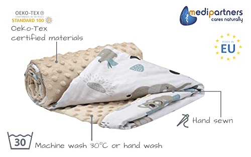 Medi Partners Baby Blanket Newborn Pram Soft 100% Cotton 75x100 Cot Toddler Comfort universal Cuddly Fluffy Crawling Plush bilateral Blankets (Mint zoo with beige Plush) - Image 2