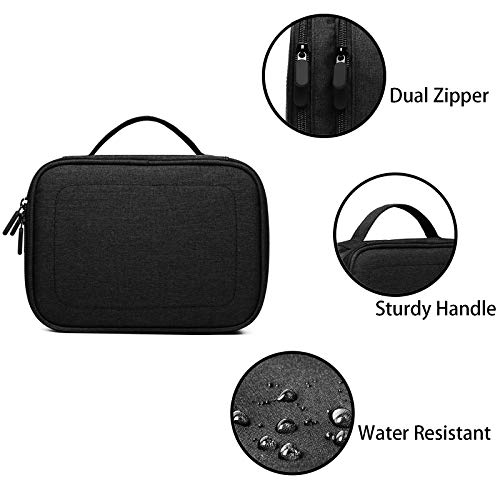 Electronics Travel Organizer, Double Layer Cable Organizer Bag, Waterproof Portable Electronics Accessories Case Storage for iPad Mini, USB C Hub, Charger Cord,Flash Drive,Phone, Gift for Him, Black