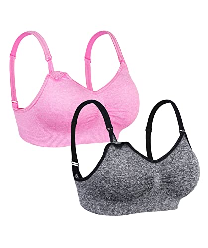 FeelinGirl Sujetador de Maternidad para Mujer Sujetador de Lactancia 2/3 Piezas sin Hilo ni Costura Conjuntos de Lencería XL Gris+Rosa/2 Piezas 100A-105E Cover