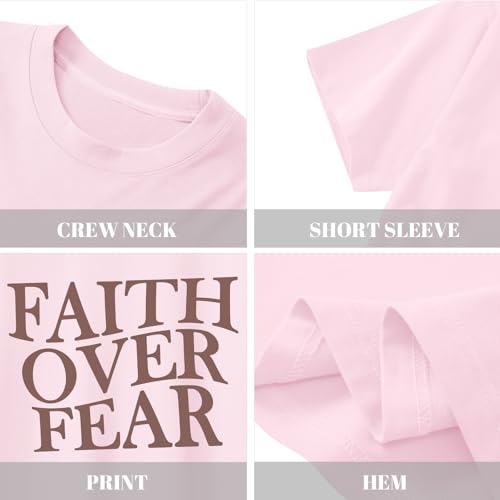 Image of Girls Faith Over Fear Christian Shirts for Kids Jesus God Bible Verse Religious Tshirt Cute Preppy Graphic Tees Tops