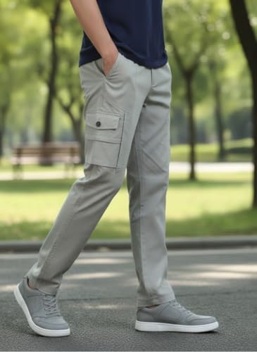 Image of Men's Cotton Cargo Pants | Stylish Casual Trousers for Men | Relaxed Fit Multi Pocket Cargo Trousers | Drawstring Waist Pant | Comfortable Lower for Men