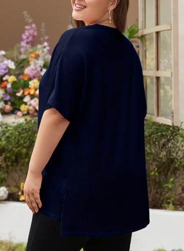 Image of Eytino Women Plus Size Lightweight Cardigan Half Sleeve Ribbed Knit Kimono Cardigans Tops(1X-5X)