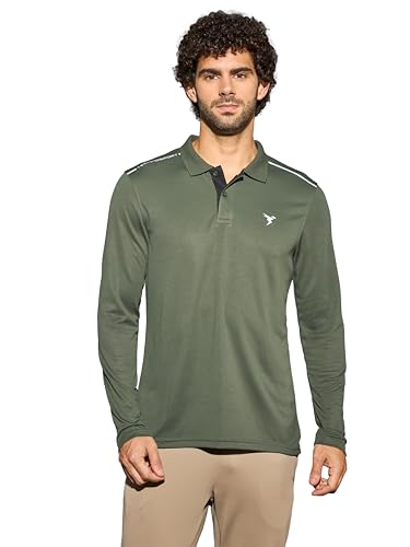 Image of TECHNOSPORT Men's Solid Full Sleeve Polo T-Shirt TECHNOCOOL+ Quick Dry Slim Fit Sports Tee for Travel Casual Smart Wear UPF50+ Anti Odour