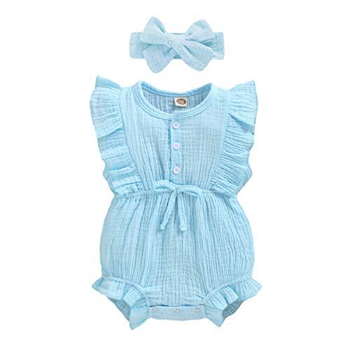 Image of YOUNGER TREE Toddler Baby Girl Ruffled Sleeveless Romper Casual Summer Jumpsuit Cotton Linen Clothes
