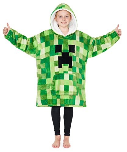 Minecraft Pull Plaid Enfant Sweat Oversize en Polaire Garçon Fille (Vert Claire, Taille Unique)