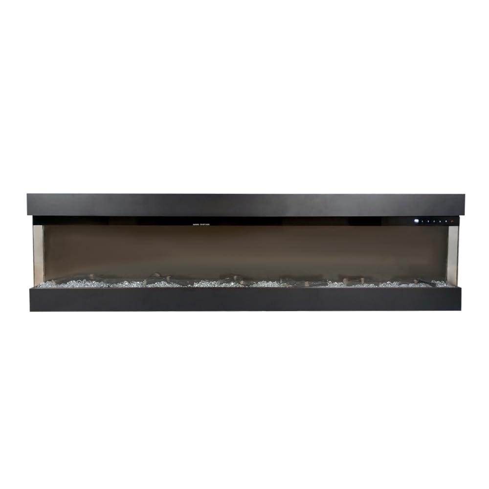 Camino elettrico VELAR | Caminetto a parete da incasso | Stufa ventilata da 750W/1500W a basso consumo, con telecomando, timer, decorazione di tronchi e cristalli (Nero, 182cm)