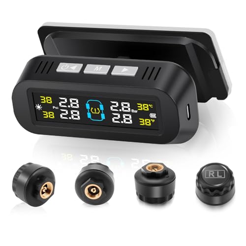 Liwogi Tpms Reifendruckkontrollsystem Auto mit Halterung, Solarladung & USB-Ladefunktion Reifenalarm für RV LKW Wohnmobil Van, Temperaturanzeige, 3.5Bar/99Psi