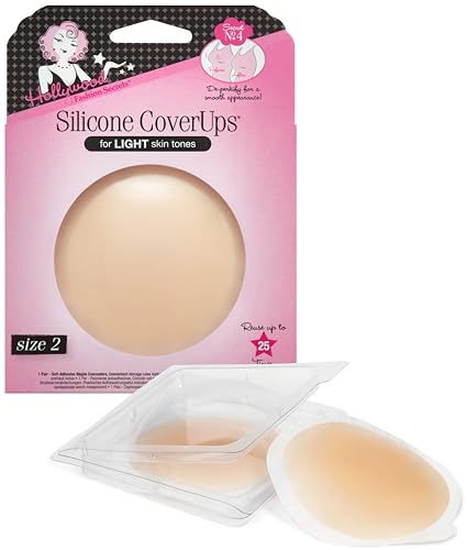 Hollywood Fashion Secrets Silicone CoverUps Size 2 - Nipple Covers for Women, Pasties Nipple Covers, Reusable Sticky Boobs Concealers, Self Adhesive, Light Shade, 1 Pack