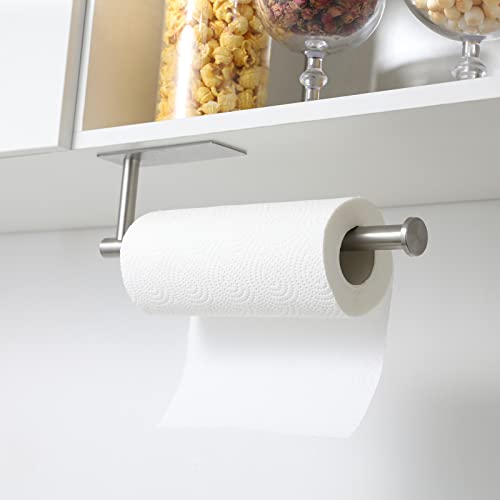 Image of theaoo Under Cabinet Paper Towel Holder for Kitchen, Adhesive Paper Towel Roll Rack for Bathroom Towel, SUS304 Stainless Steel Wall Mount, Both Available for Adhesive and Screws