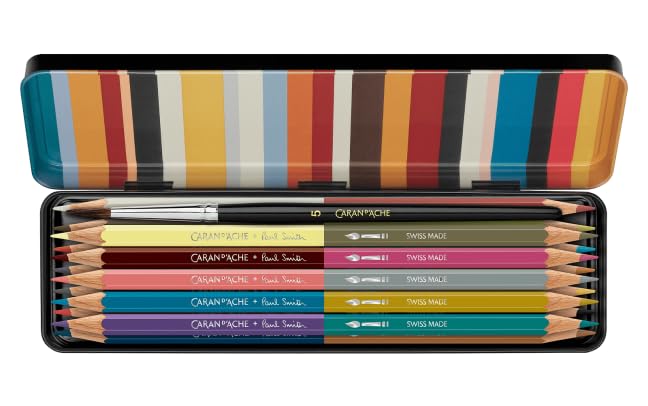 Caran d'Ache Juego de 12 lápices de colores bicolor y 1 pincel Paul Smith, 1 unidad (1 unidad)