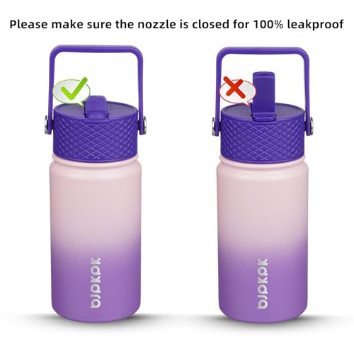 Image of BJPKPK Insulated Water Bottle, 15oz Stainless Steel with Straw Lid