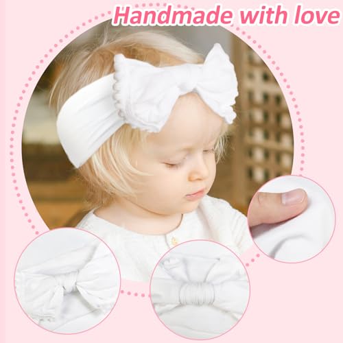 Fmeida Baby Girls White Headbands with Bows Cute Baby Nylon Headbands for Newborns Infants3