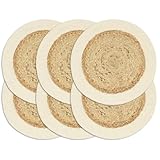 Mokuyary Juego de 6 manteles individuales, 38 cm, redondos, yute y algodón, hechos a mano, material de yute y algodón