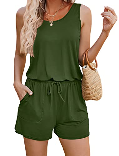 Image of ADOME Rompers for Women Summer Sleeveless Scoop Neck Tank Top Casual Short Jumpsuit Rompers with Pockets