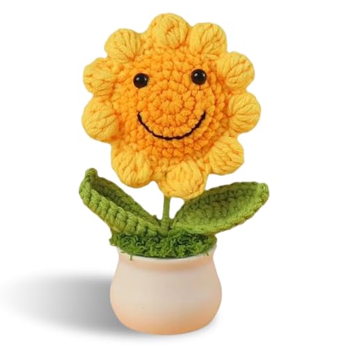 Joalpysm Smile Sunflower Gifts for Women, Mini Handmade Crochet Sunflower Potted, Emotional Support Sunflower Plant Gift