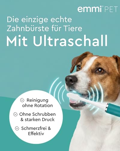 emmi-pet 2.0 Ultraschall-Zahnbürste, Geräuschlose Hundezahnbürste ohne Schrubben mit 96 Mio. Schwingungen - beugt Zahnstein & Entzündungen vor – Inkl. Ultraschall-Aufsätze & Hundezahnpasta – Grün